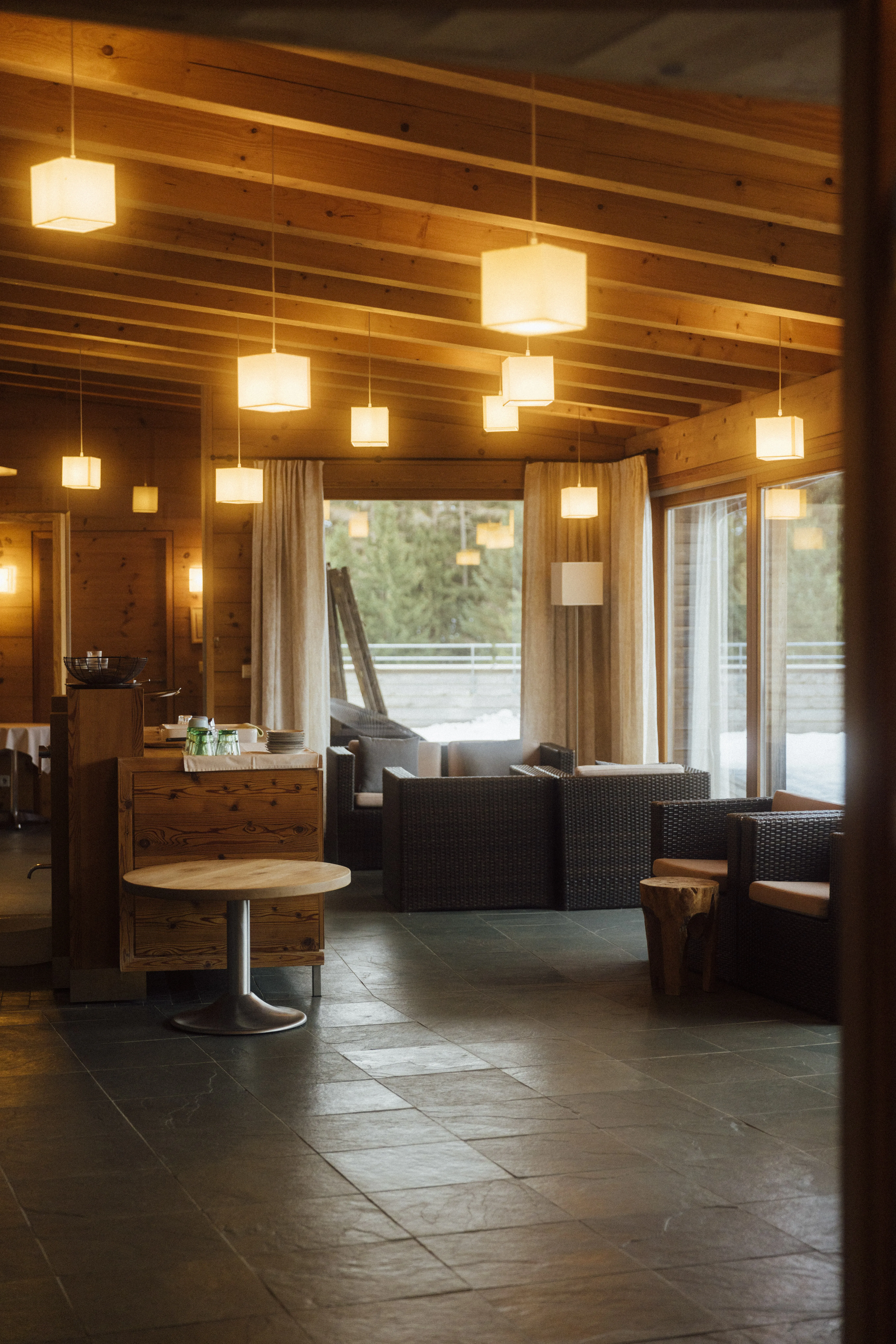 Interior view of Holzhotel Forsthofalm in Leogang winter